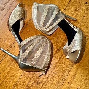 Caparros "Dalton" Gold Glitter Stiletto Open Toe Special Occasion Shoe sz 9 M